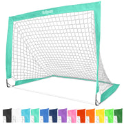 GoSports front view of turquoise 4x3 ft pop-up goal for quick backyard play