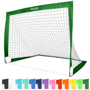 GoSports front view of the dark green pop-up goal showing quick setup and visibility