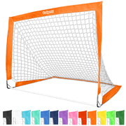 GoSports front view of orange pop-up goal showing frame and net, clear target for practice