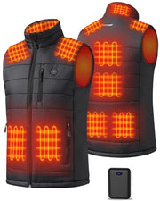 GOTOBI heated vest front view showing sleek fit and quick-access controls for warmth