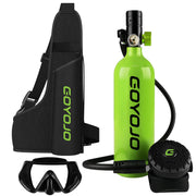 GOYOJO front view showing green 1L tank and matching mask for portable dives