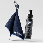 GRIPEXX front packaging showing spray bottle and towel, conveys convenience