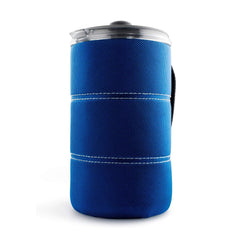 GSI Outdoors JavaPress front view showing durable blue body and lid, travel-ready