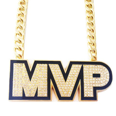 guancrown front view pendant showing MVP letters and gold shine