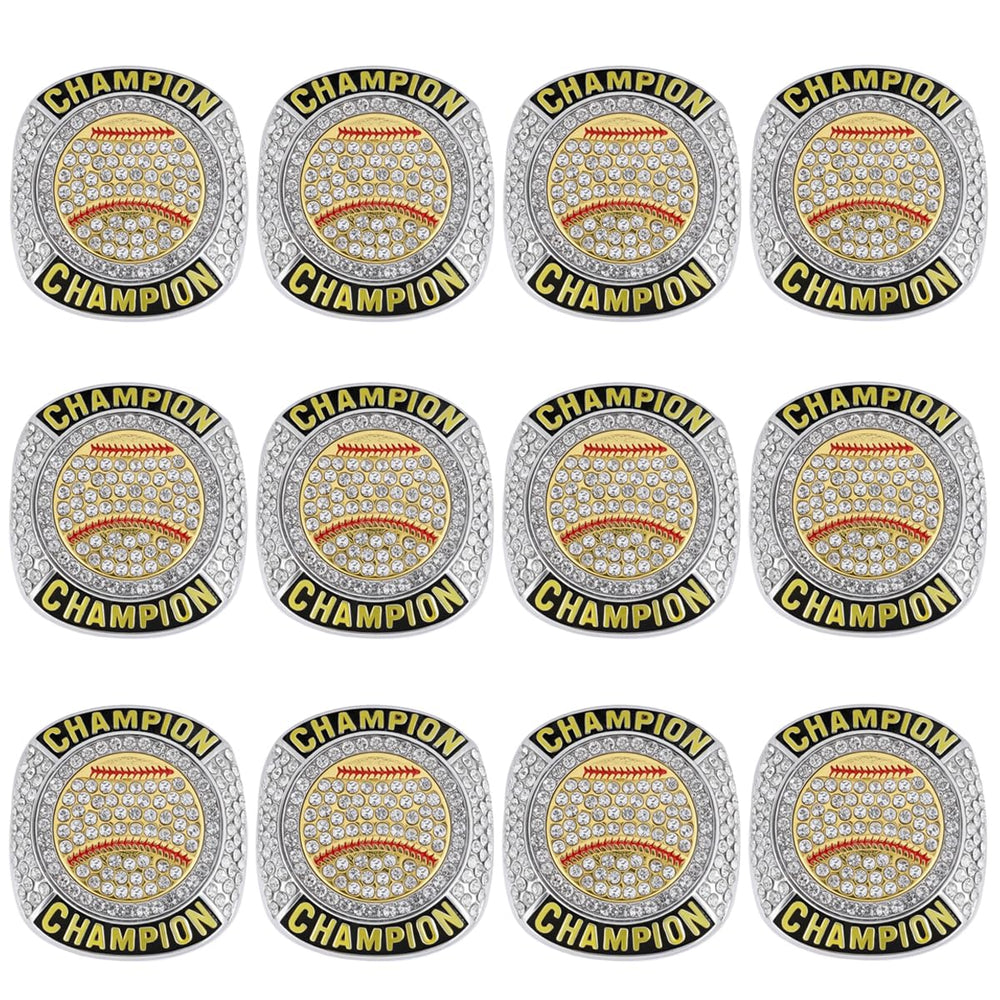 guancrown front view ring showing baseball motif and polished plating, ideal for team awards