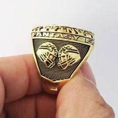 guancrown ring in hand showing size and 70g solid weight for impact