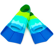 Gugmoy front packaging showing colorful kids swim fins and benefits