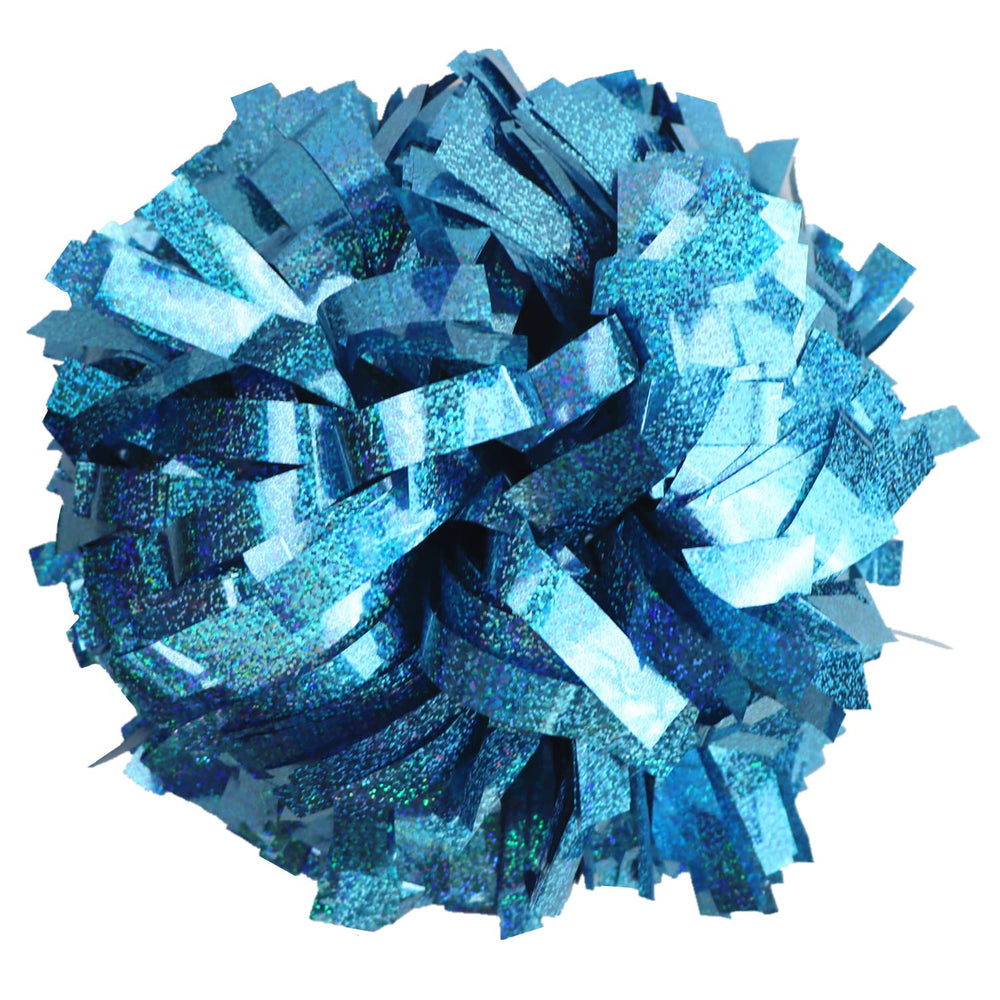 GUIFIER front view of holographic light-blue pom poms showing bright shine and team appeal
