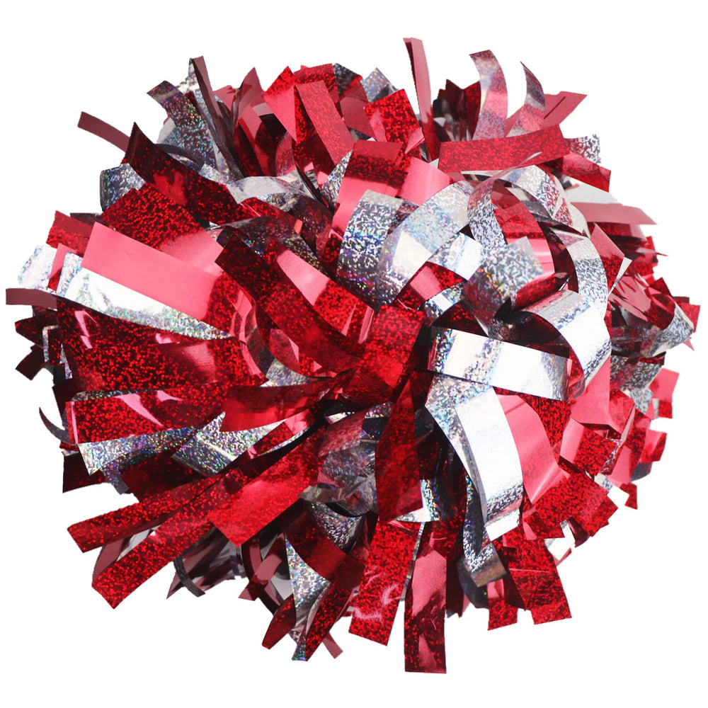 GUIFIER front view red and silver pom poms showing bright colors and team visibility