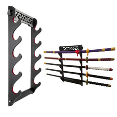 GUIIYLGG front view of 5-tier black sword rack showcasing neat display and space saving