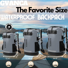 GVANCA dry backpack floating on water, buoyant protection during overboard incidents