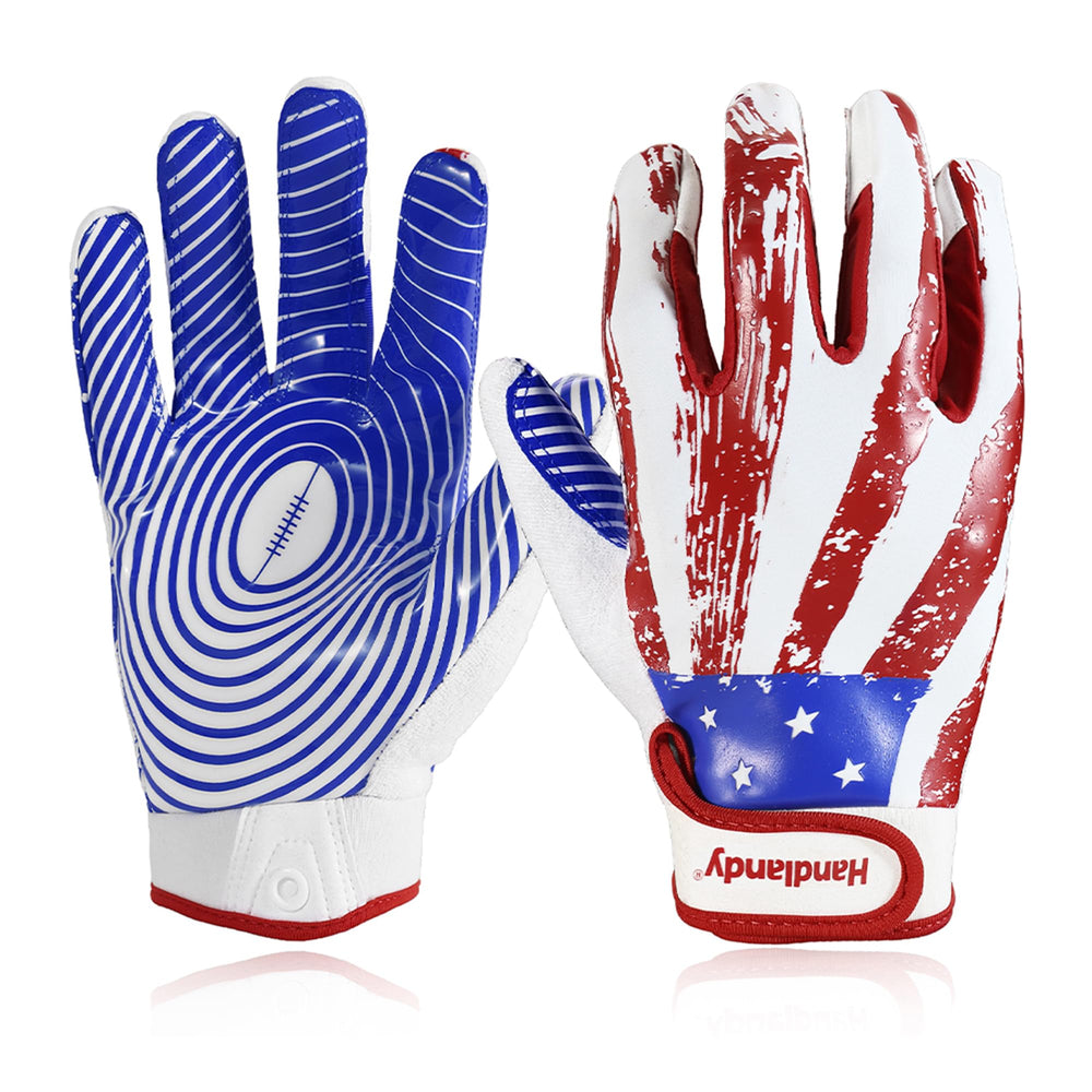 HANDLANDY front view of blue youth gloves showing grip and fit benefit improved catches
