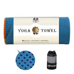 HAPBEAR towel front view showing full blue coverage and secure fit benefit