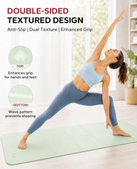 HAPBEAR yoga towel folded on mat highlighting absorbency and improved traction
