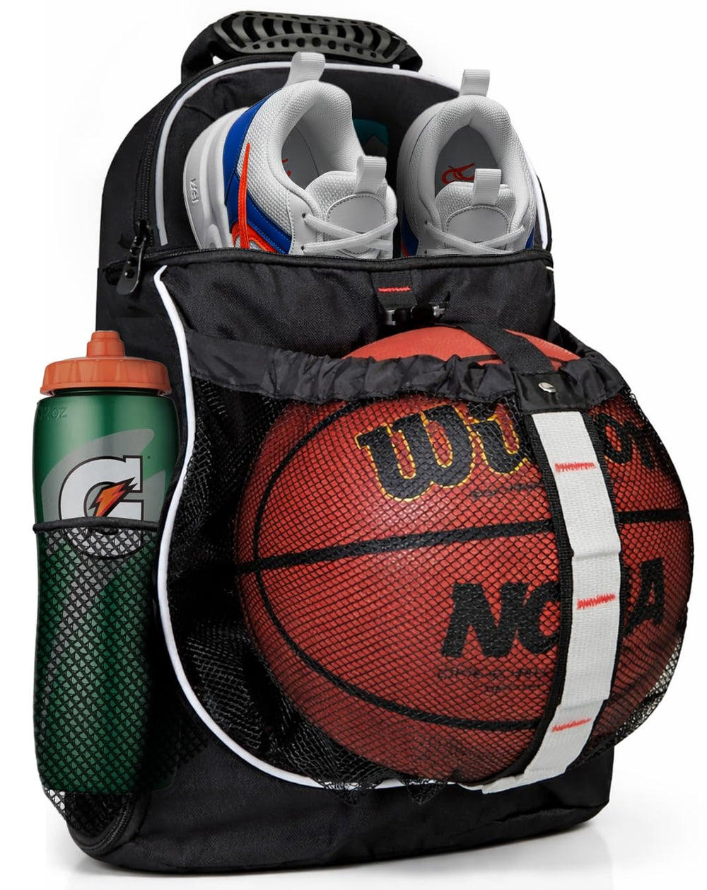 Hard Work Sports front view showing organized pockets and ball holder for easy transport