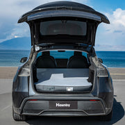 Havnby mattress installed in Model Y shows full backseat comfort and stable support