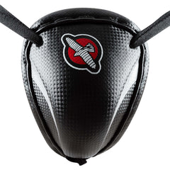 Hayabusa steel armoured cup front view showing shape and secure tie system for stable wear