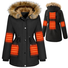 HEEKPEK front view of heated jacket showing sleek silhouette and benefits of warmth