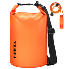 HEETA 10L orange dry bag front view showing waterproof protection and visibility