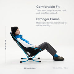 Helinox flat feet detail preventing sinking in sand for stable seating