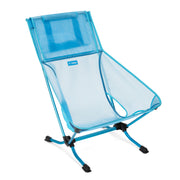 Helinox front view blue mesh chair showing comfortable low profile and support