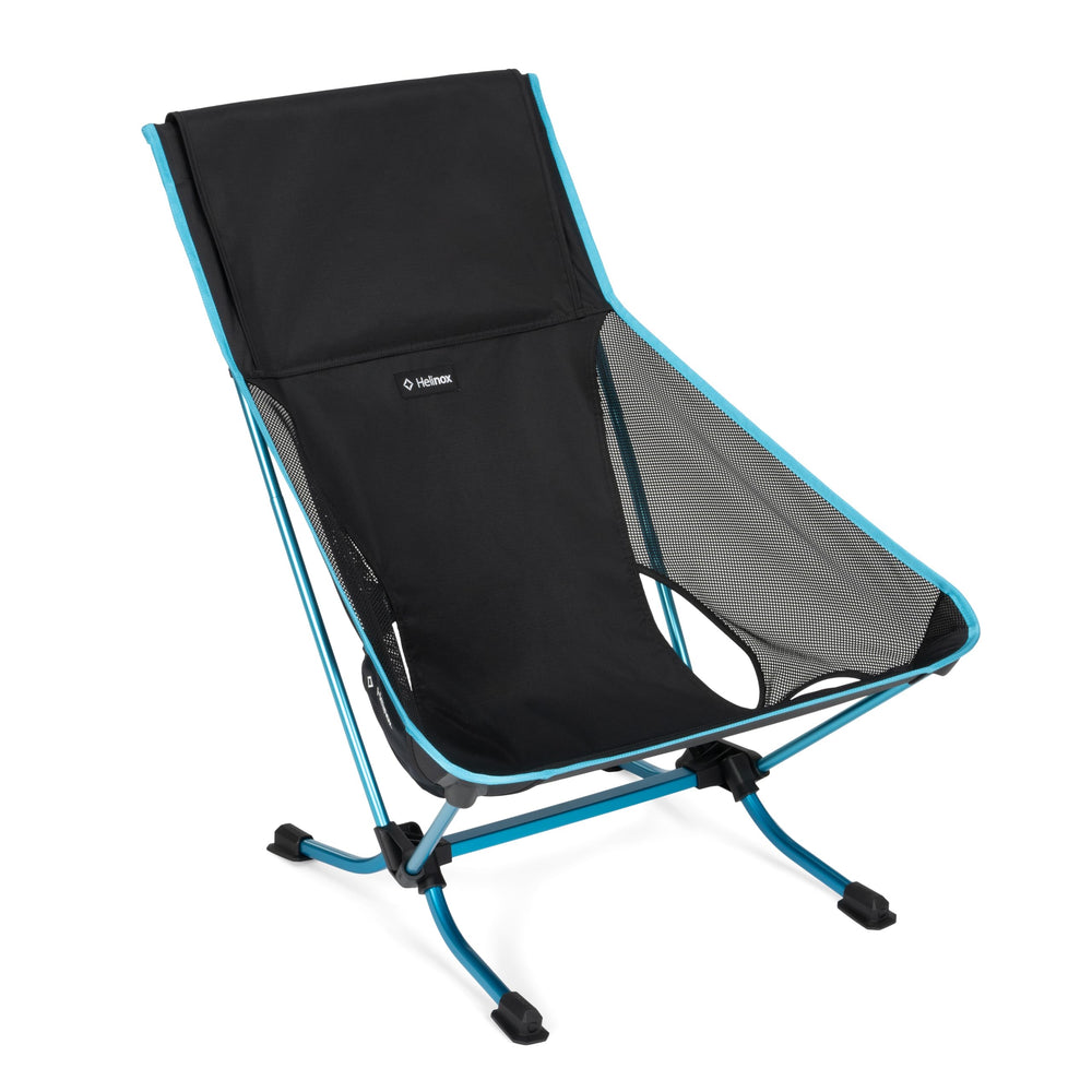 Helinox front view of the beach chair showing lightweight seat and supportive silhouette