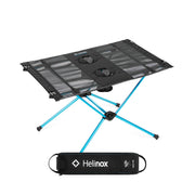 Helinox Table One front profile showing stable tabletop and drink holders for organized meals