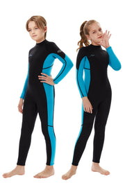 Hevto kids wetsuit front view showing slim fit and full coverage benefits
