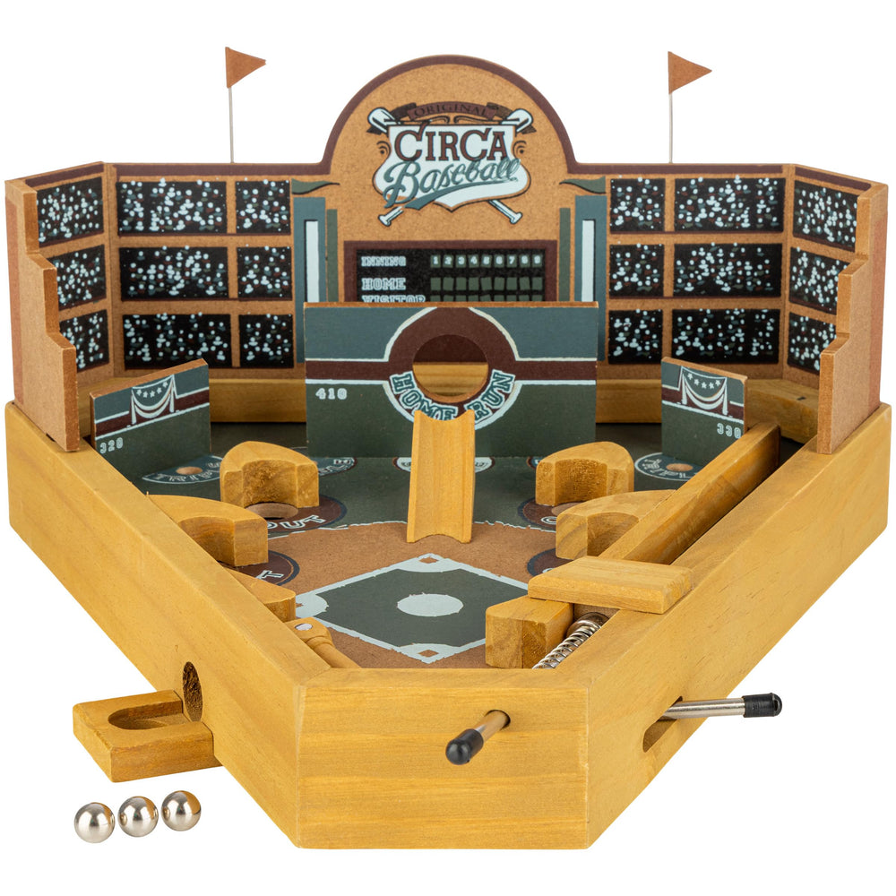 HEY! PLAY! front view of tabletop baseball pinball game shows vintage charm and playable layout