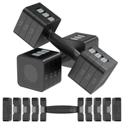 Hezeyferg front view of dumbbell set showing compact design and weight labels