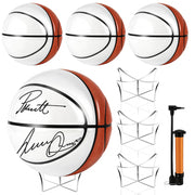Hiboom front view of four packed autograph basketballs showing brown and white panels for easy signatures