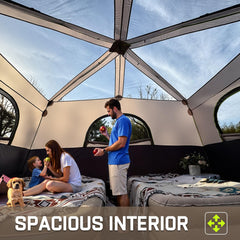 HINSTANT interior with room divider and ceiling mesh providing privacy and airflow