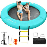 Hmtaolife front view of mint green and black round water hammock showing stable platform