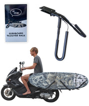 Ho Stevie! rack front view installed on scooter showing compact transport benefit
