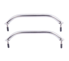 Hoffen polished grab bar front view showing sleek oval profile and marine finish