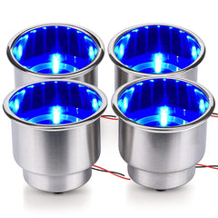 Hoffen front view of four stainless steel cup holders showing sturdy finish and neat install
