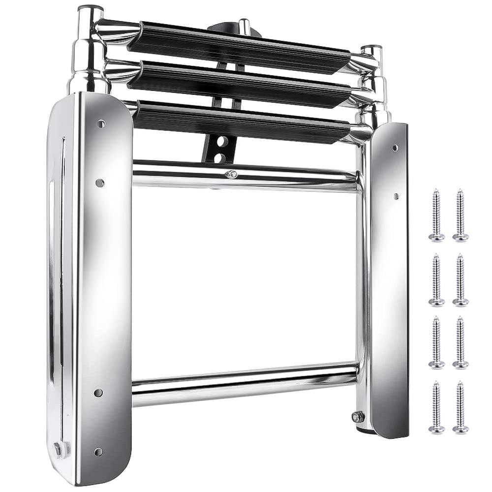 Hoffen pontoon ladder front view shows sturdy build and compact profile
