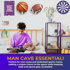 Hold My Ball holding a basketball in use showing tidy storage and display benefit