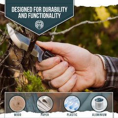 Holtzman's Gorilla Survival blade closeup highlighting D2 steel edge for long-lasting sharpness