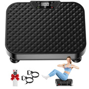HomePoweron front view of black vibration plate showing compact design and stability