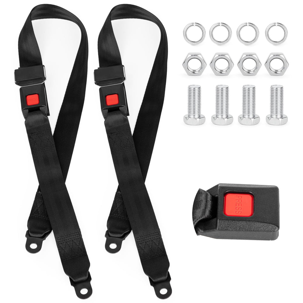 HOOKED ON GOLF front view of two-seat-belt kit showing quick install benefit