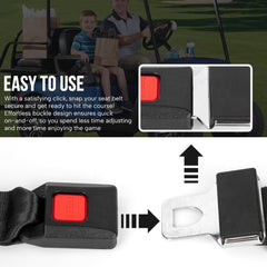 HOOKED ON GOLF belt installed on EZGO front seat providing passenger restraint