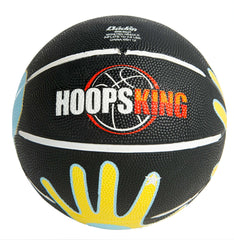 HOOPSKING basketball front view showing hand guides and branding for easier shooting