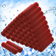 Hosuly front packaging of red cooling towels showing bulk quantity and convenience