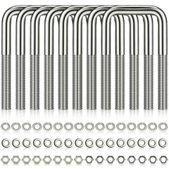 Hotop front view of eight square U-bolts showing complete kit and corrosion resistance