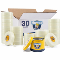 Howies clear hockey tape front packaging showing brand and bulk case benefit