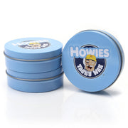 Howies front tin showing product branding and portable design benefit