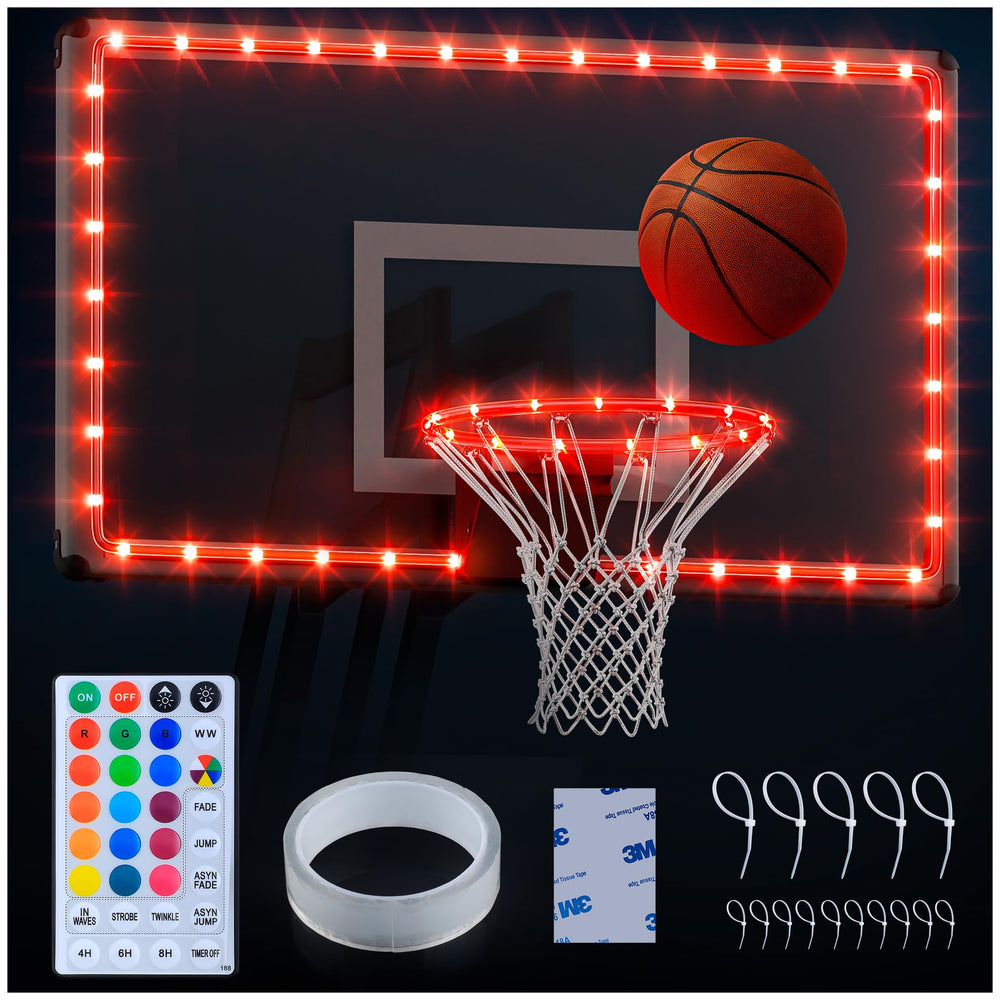 Hozplex front view of illuminated rim and backboard showing improved nighttime visibility