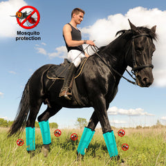 HUAME front leg boot on horse in pasture reducing stomping and distraction