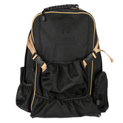 Huntley Equestrian backpack front view showing organized exterior pockets and durable build